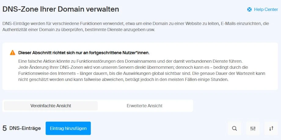 DNS-Zone bei Infomaniak mit Eintrag hinzufügen.