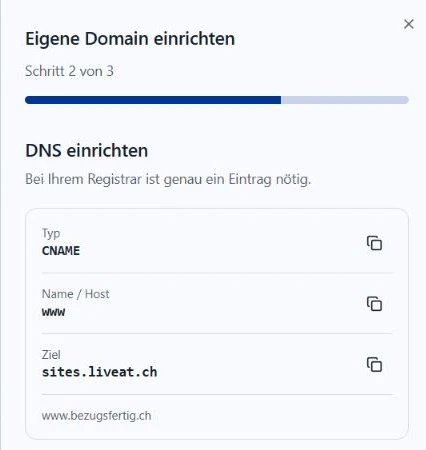 live@-Assistent: DNS-Werte kopieren