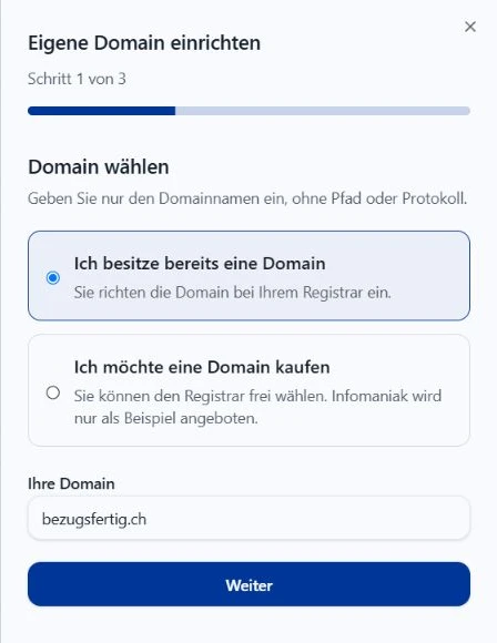 live@-Assistent: Domain wählen